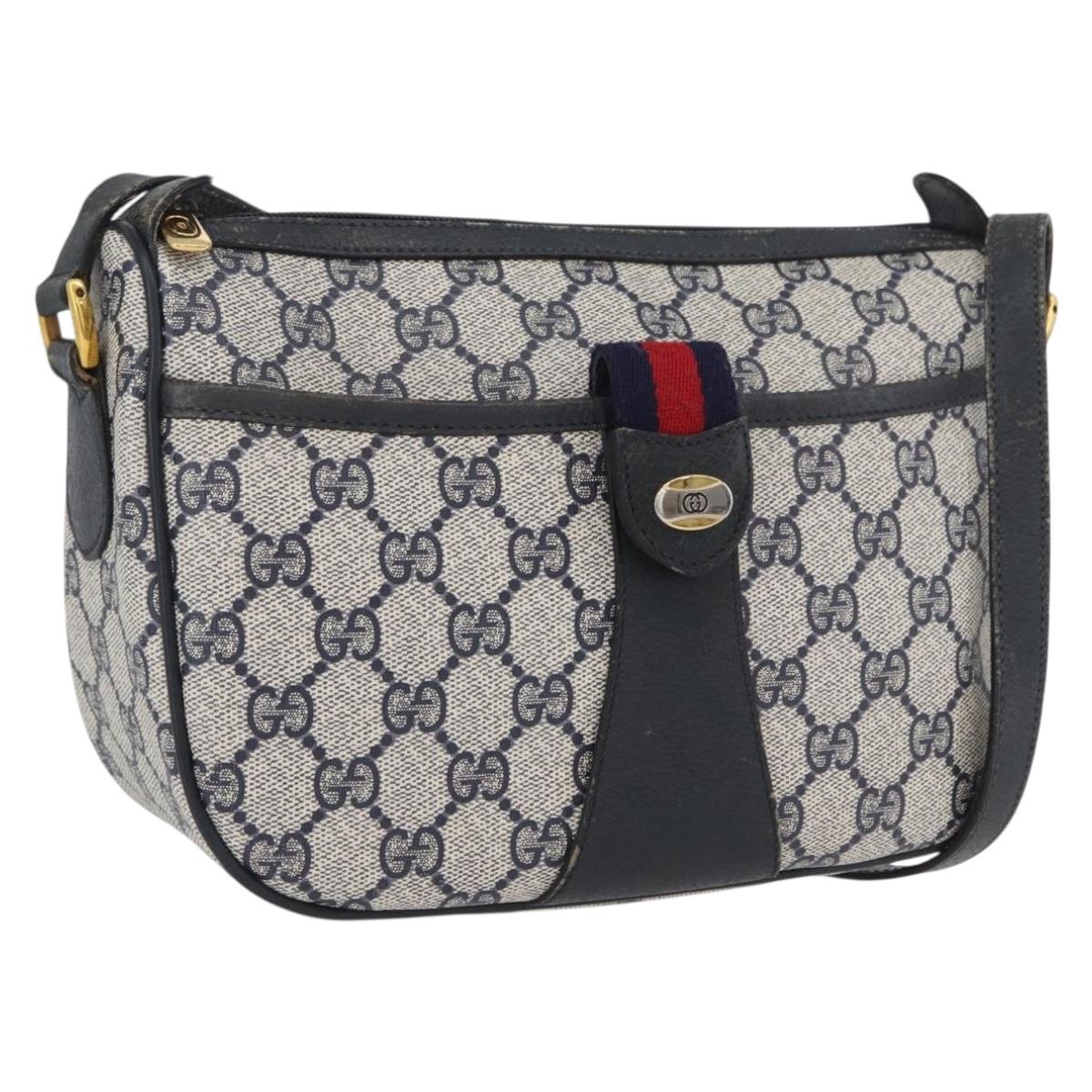 GUCCI GG Supreme Sherry Line Shoulder Bag PVC Navy Gold 89 02 032 Auth LNZ978