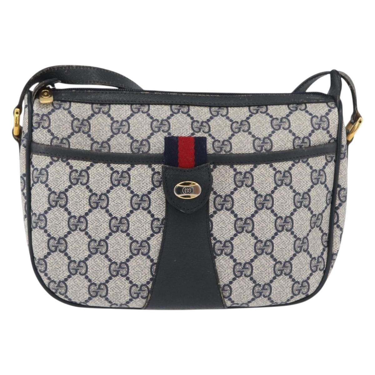 GUCCI GG Supreme Sherry Line Shoulder Bag PVC Navy Gold 89 02 032 Auth LNZ978