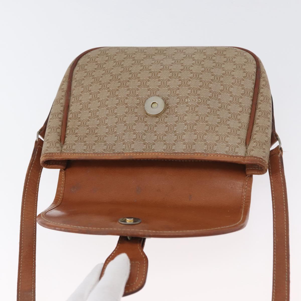 CELINE Macadam Canvas Shoulder Bag PVC Beige Gold Auth LNZ981