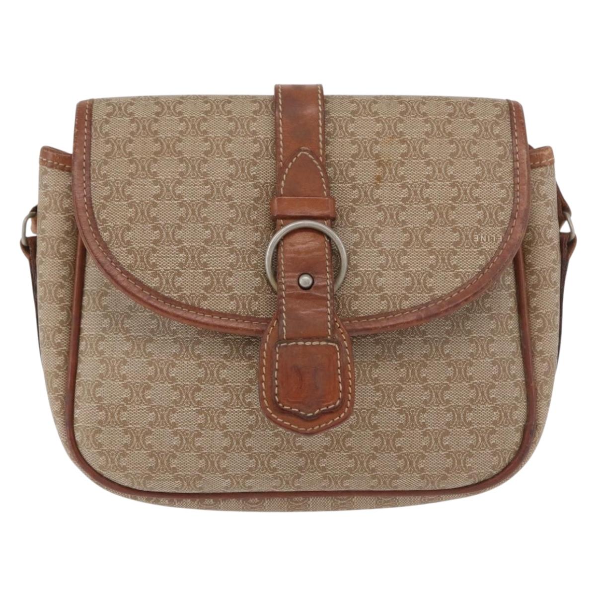 CELINE Macadam Canvas Shoulder Bag PVC Beige Gold Auth LNZ981