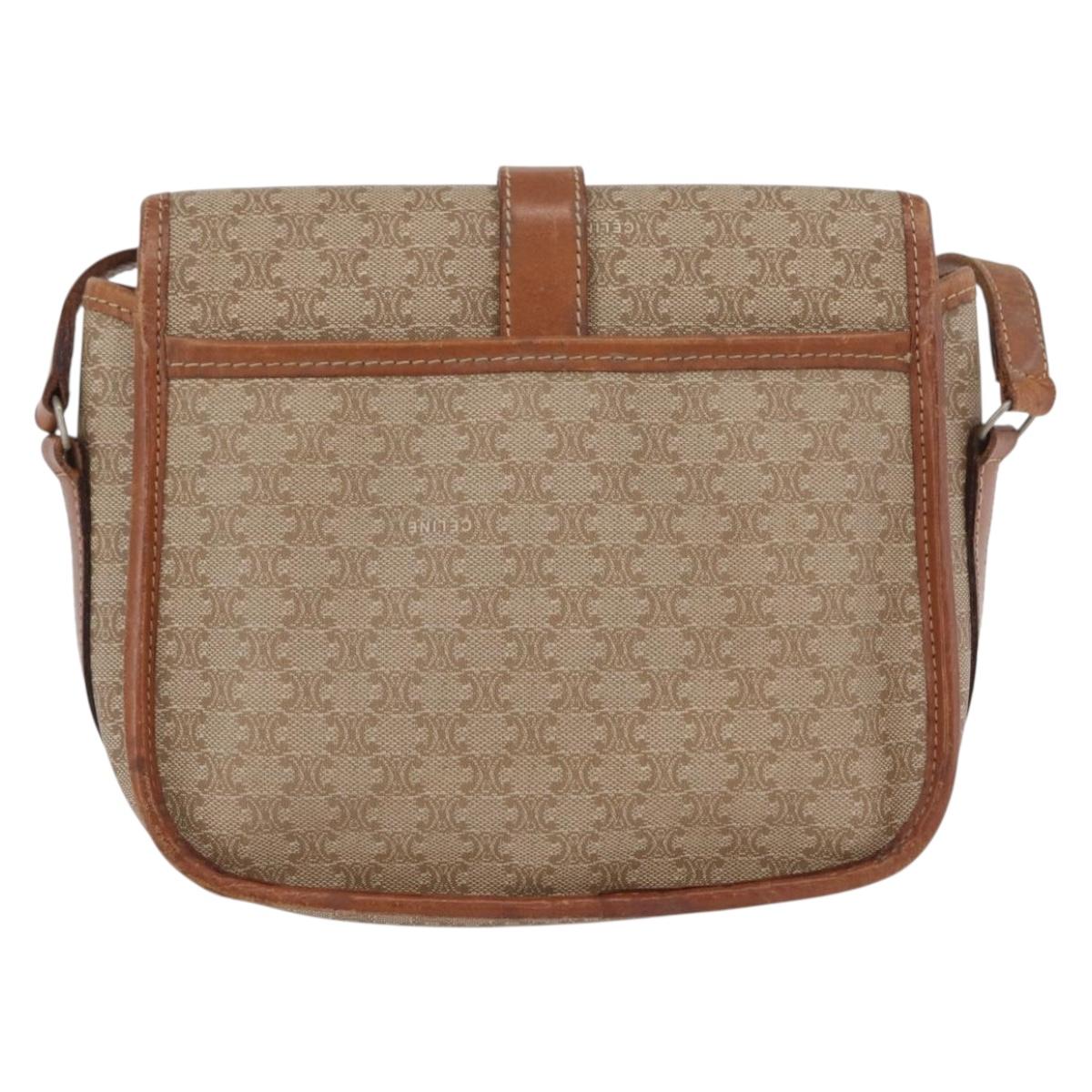 CELINE Macadam Canvas Shoulder Bag PVC Beige Gold Auth LNZ981