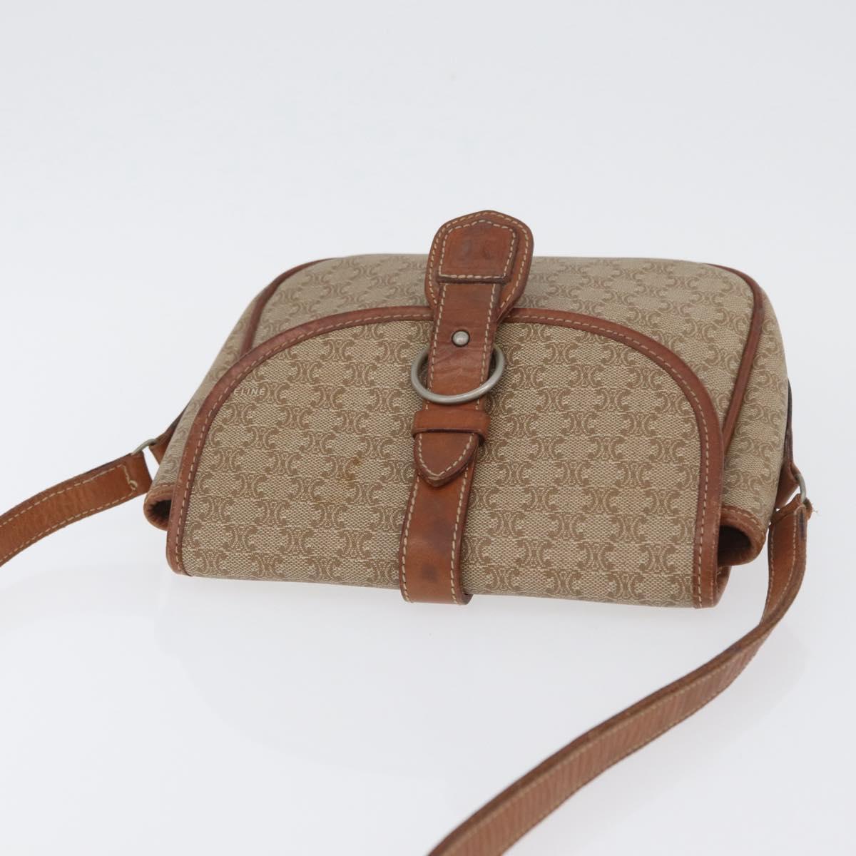 CELINE Macadam Canvas Shoulder Bag PVC Beige Gold Auth LNZ981