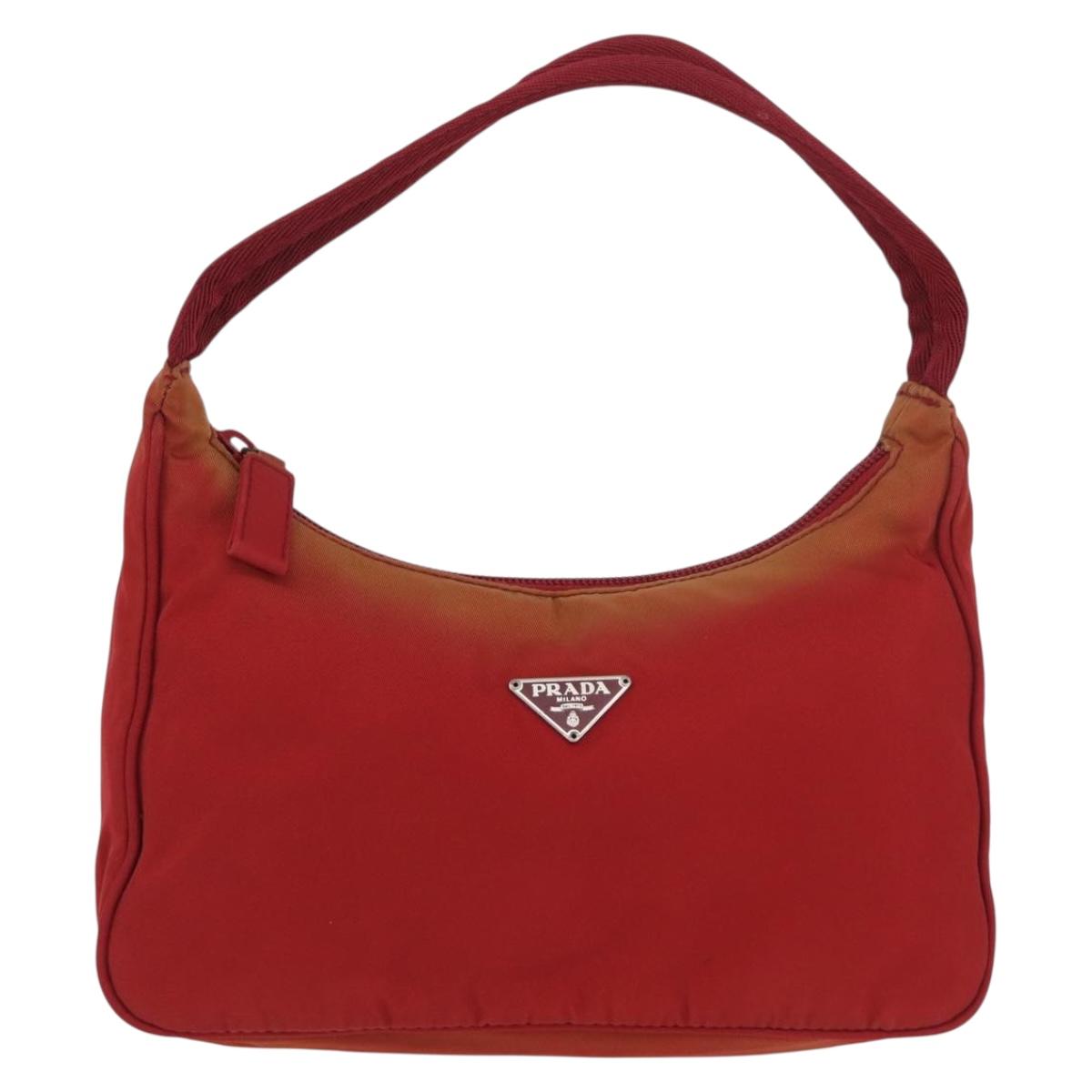 PRADA Hand Bag Nylon Red Silver Auth LNZ983