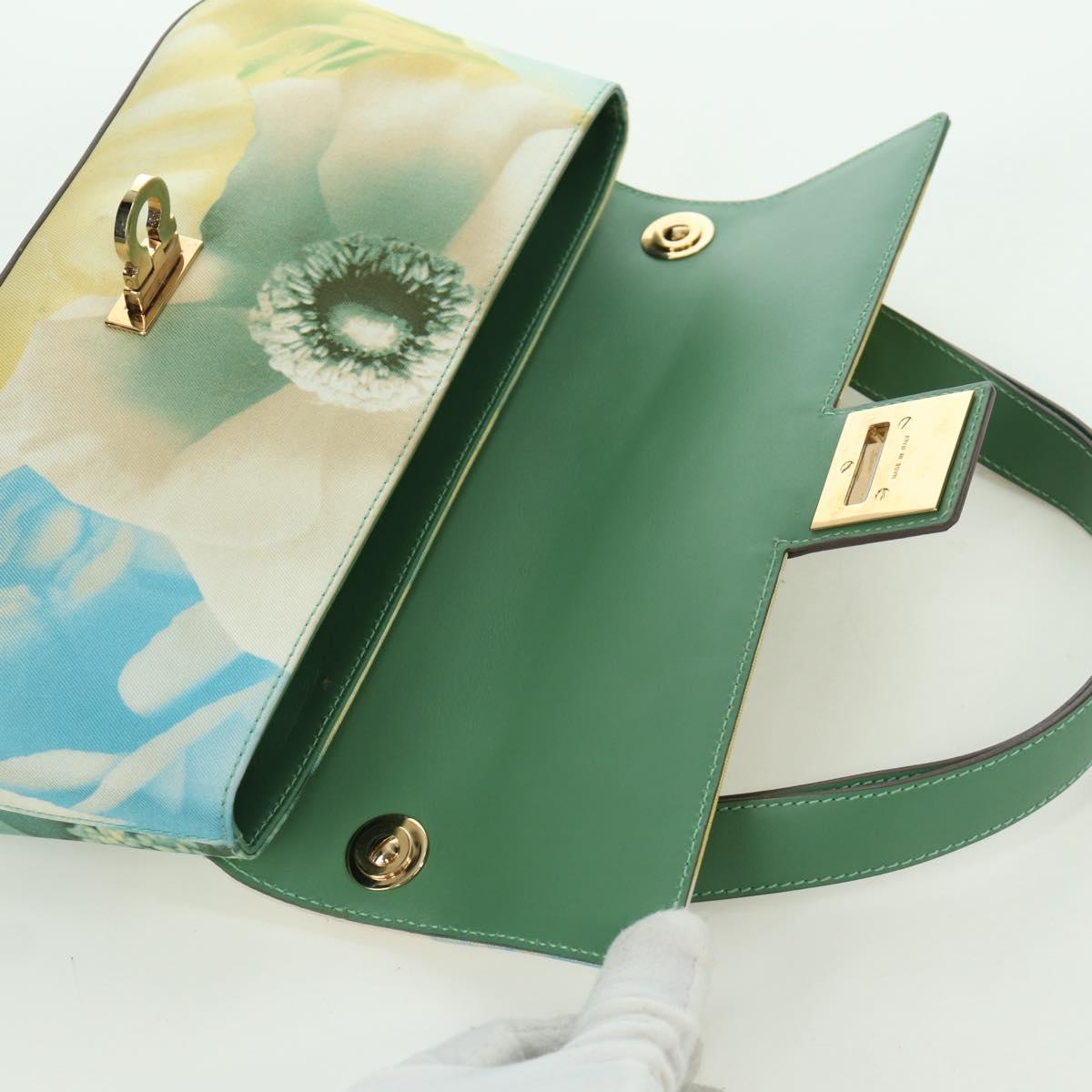 Salvatore Ferragamo Gancini Shoulder Bag Leather Green Gold Auth LNZ984A