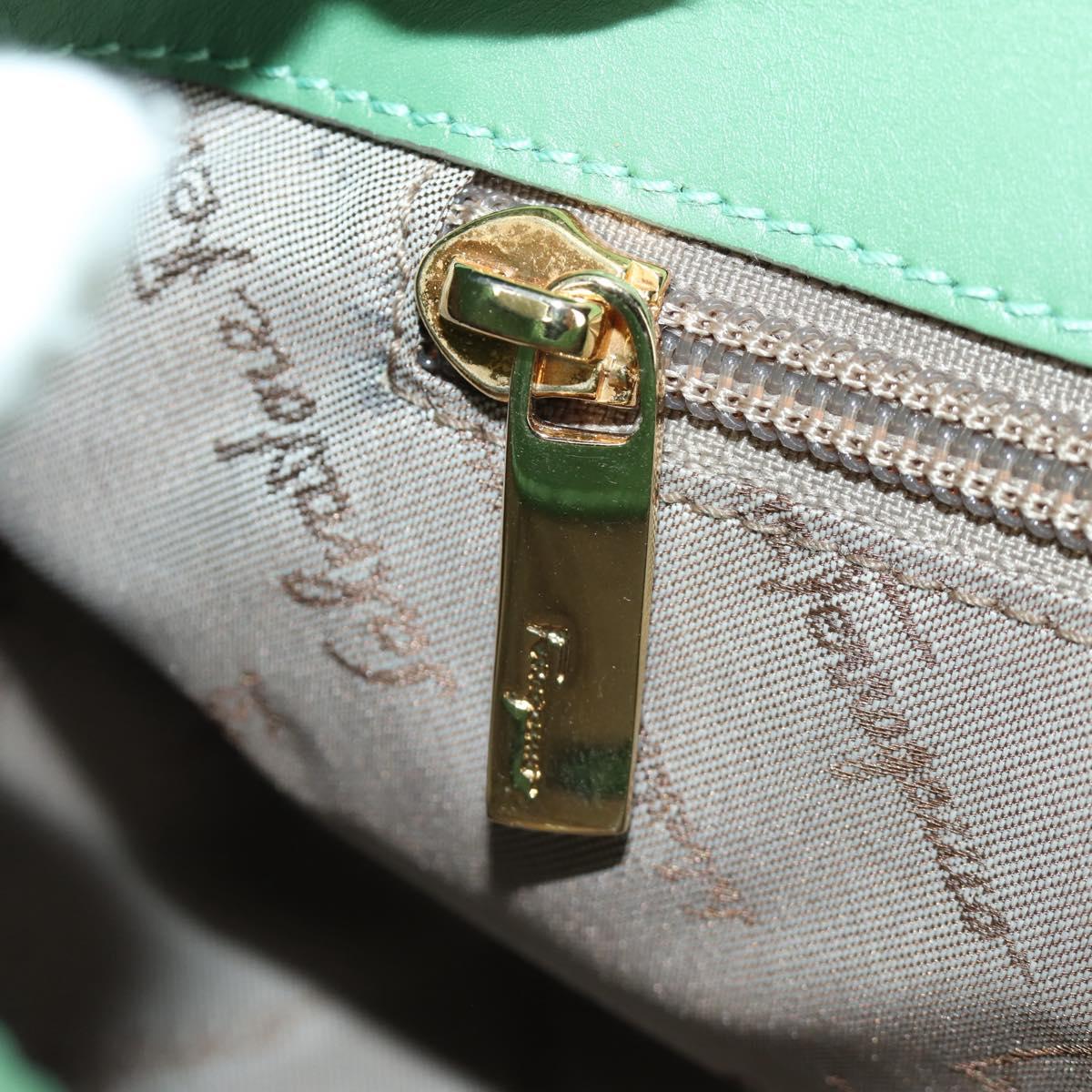 Salvatore Ferragamo Gancini Shoulder Bag Leather Green Gold Auth LNZ984A