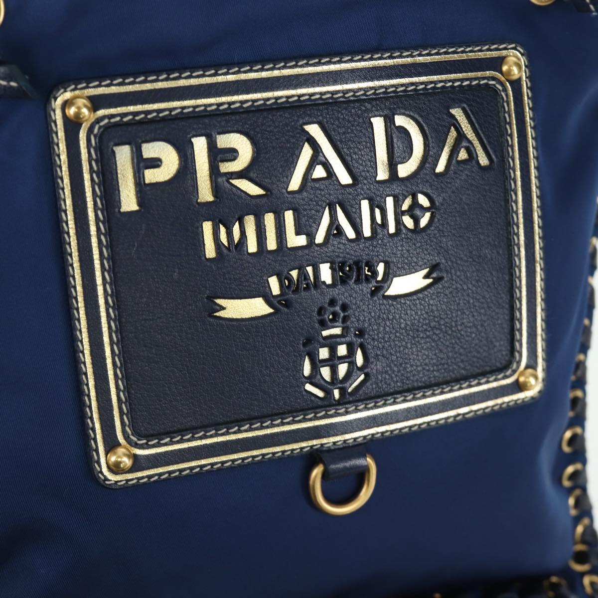 PRADA Shoulder Bag Nylon Navy Gold Auth LNZ987A