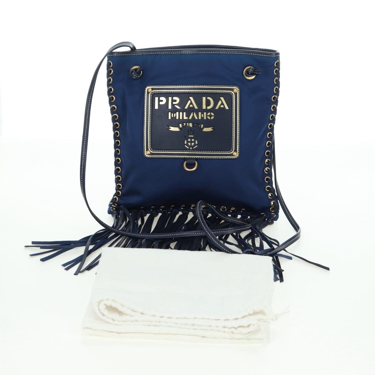 PRADA Shoulder Bag Nylon Navy Gold Auth LNZ987A