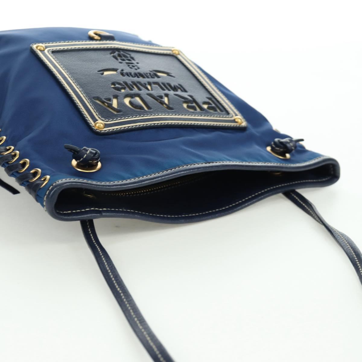 PRADA Shoulder Bag Nylon Navy Gold Auth LNZ987A