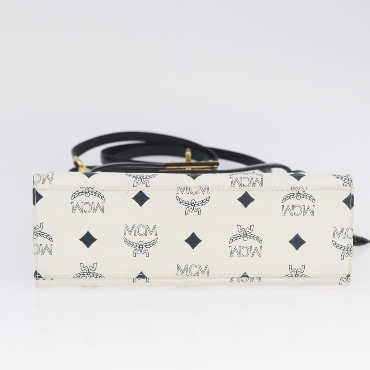 MCM Vicetos Logogram Hand Bag PVC Leather 2way White Gold Auth LNZ988A