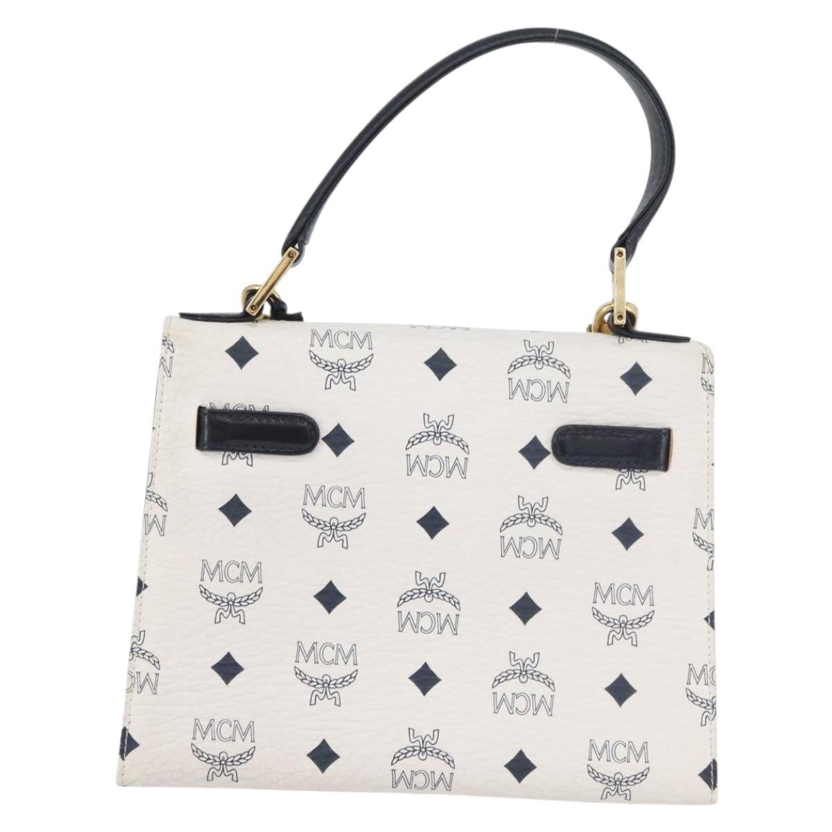 MCM Vicetos Logogram Hand Bag PVC Leather 2way White Gold Auth LNZ988A