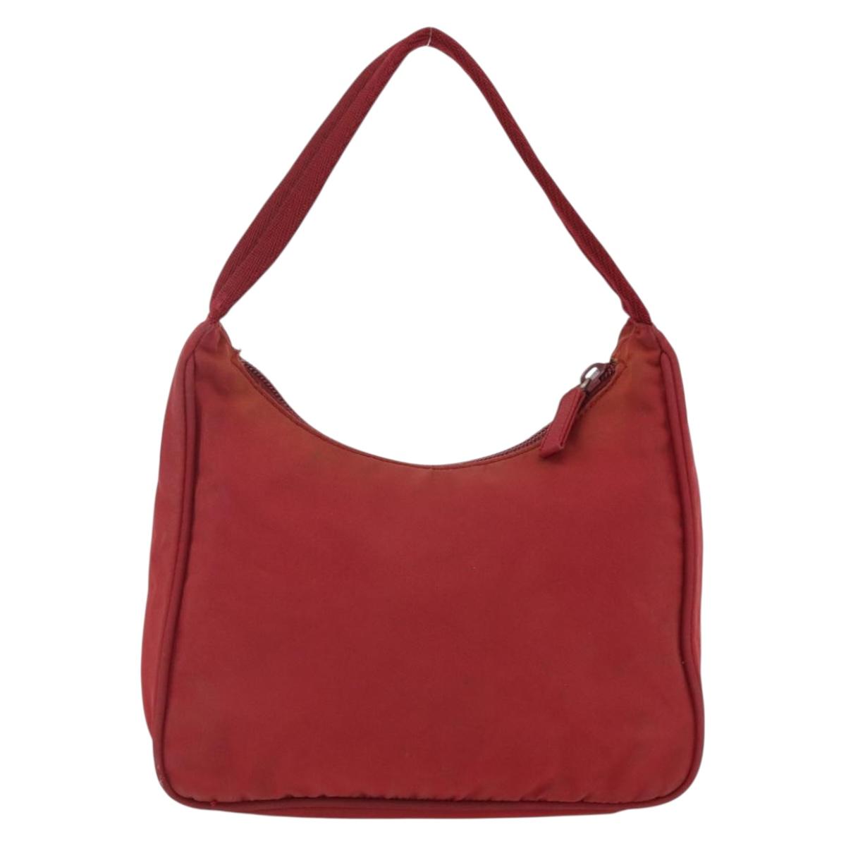 PRADA Hand Bag Nylon Red Silver Auth LNZ991