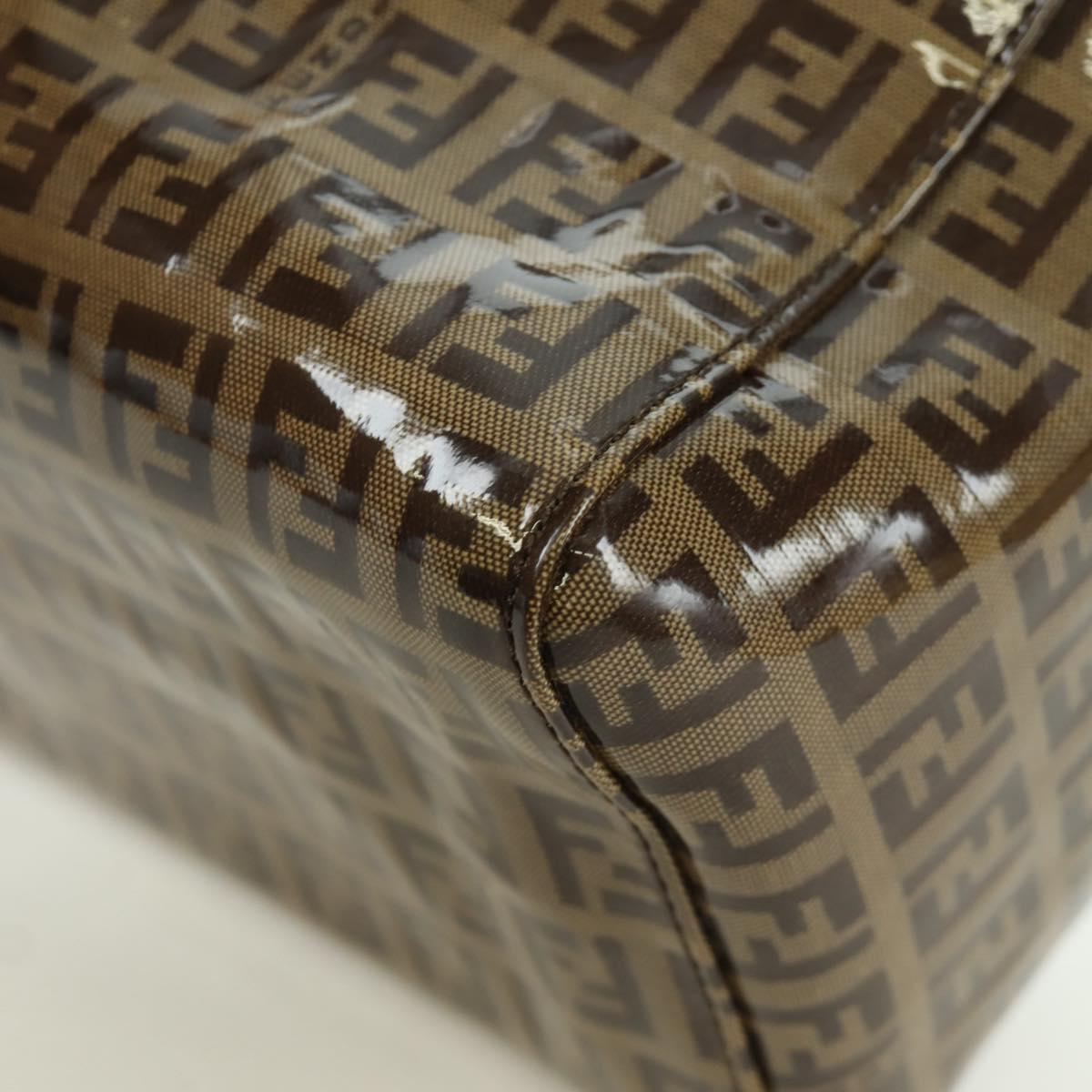 FENDI Zucchino Canvas Mamma Baguette Shoulder Bag Brown Gold Auth LNZ993A