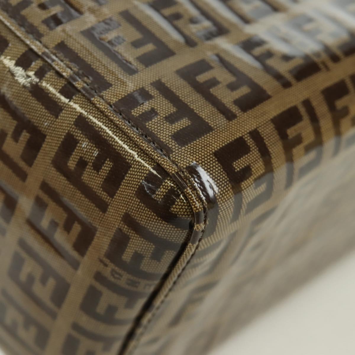 FENDI Zucchino Canvas Mamma Baguette Shoulder Bag Brown Gold Auth LNZ993A