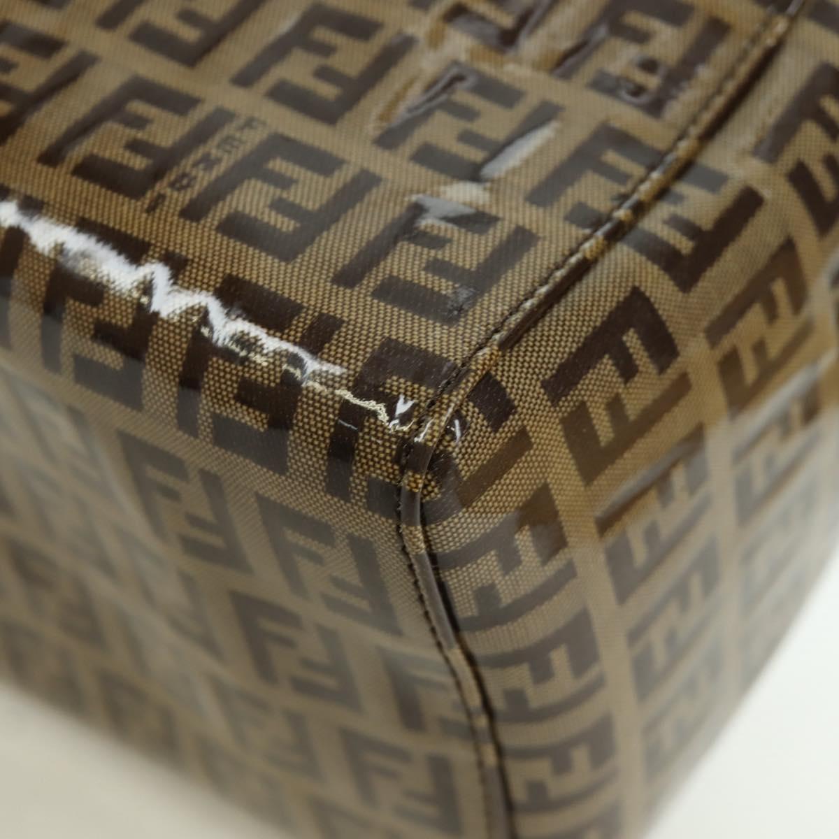 FENDI Zucchino Canvas Mamma Baguette Shoulder Bag Brown Gold Auth LNZ993A