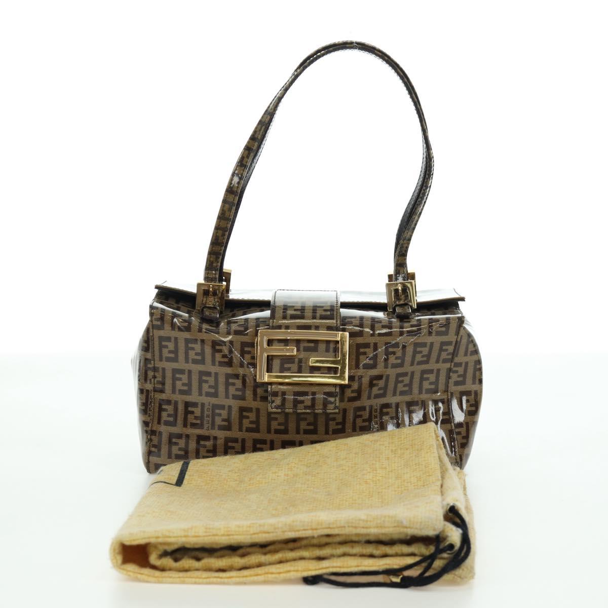 FENDI Zucchino Canvas Mamma Baguette Shoulder Bag Brown Gold Auth LNZ993A