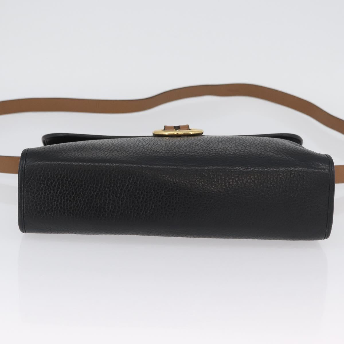 Christian Dior Shoulder Bag Leather Black Gold Auth LNZ994