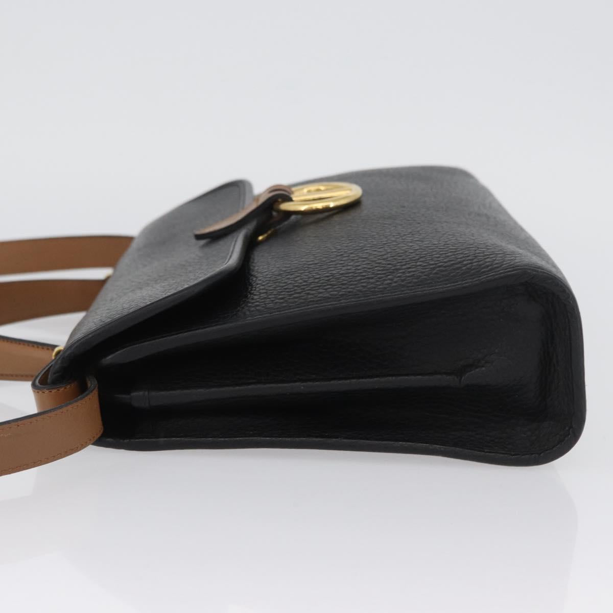 Christian Dior Shoulder Bag Leather Black Gold Auth LNZ994
