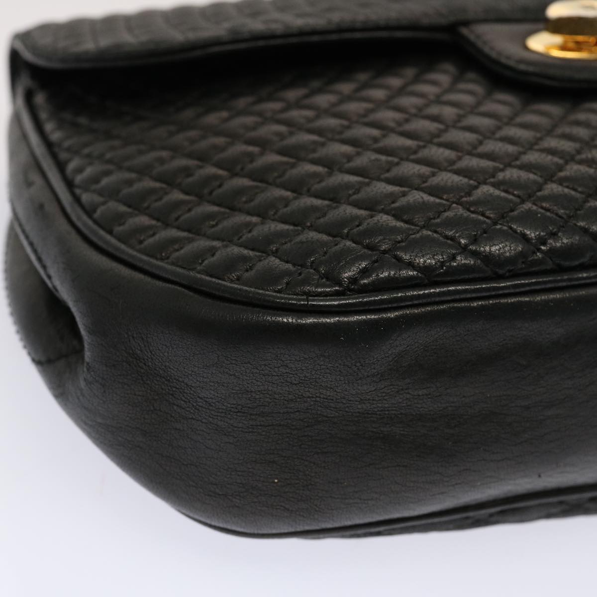 BALLY Quilted Chain Shoulder Bag Leather Black Auth mr008