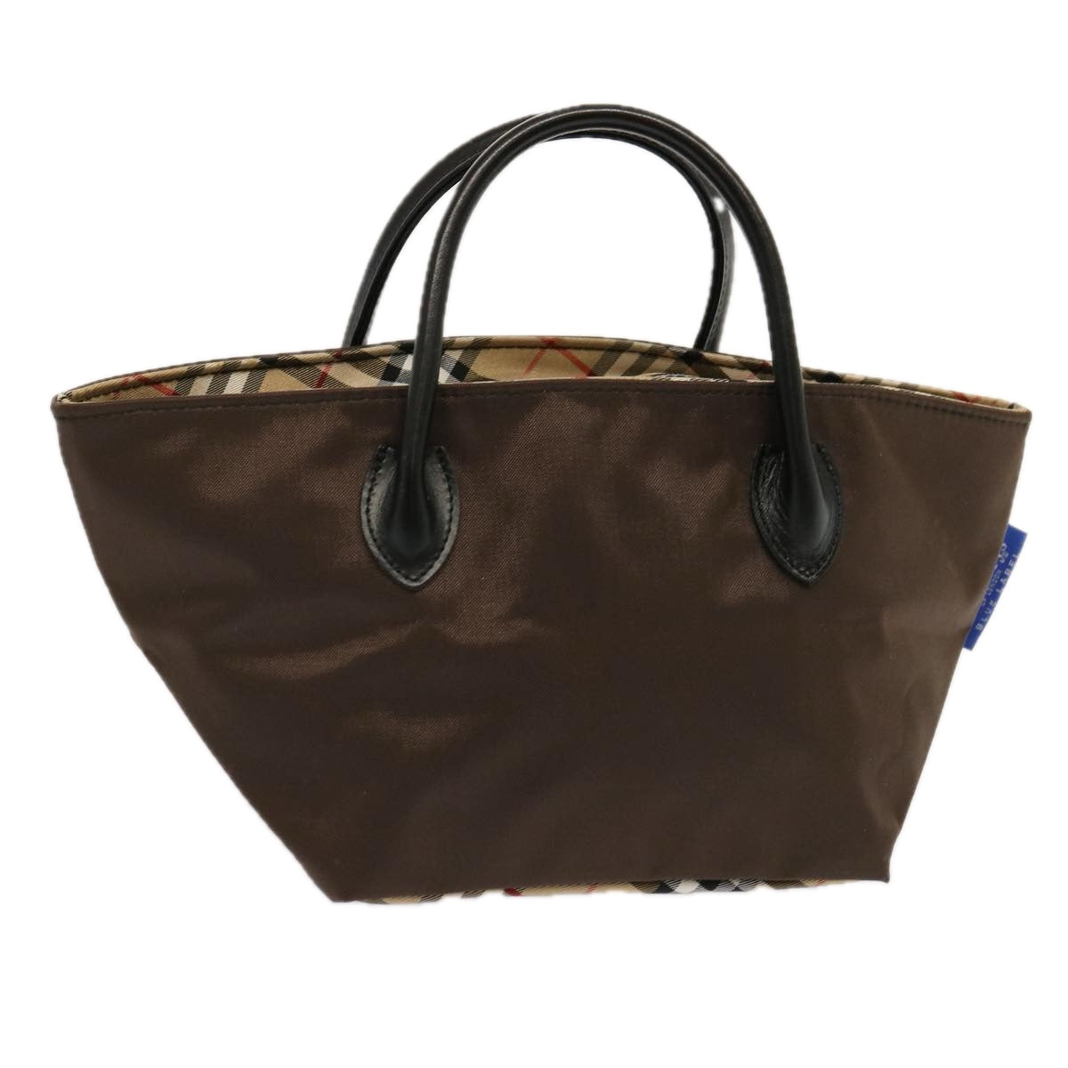 Burberrys Nova Check Blue Label Tote Bag Nylon Brown Auth mr010