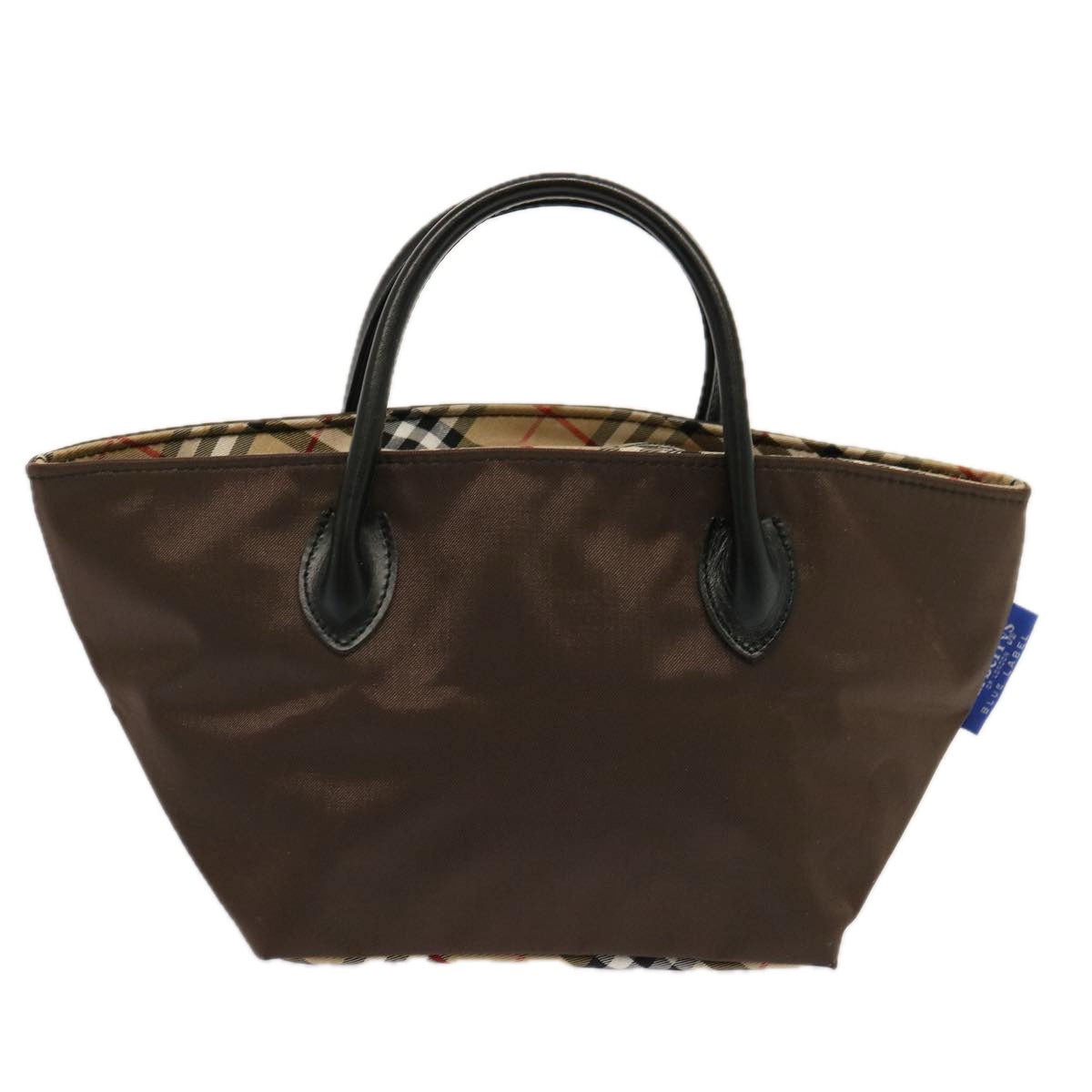 Burberrys Nova Check Blue Label Tote Bag Nylon Brown Auth mr010