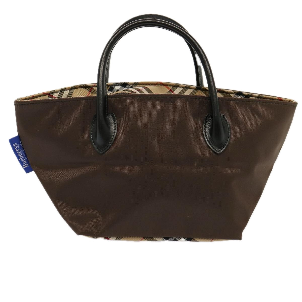 Burberrys Nova Check Blue Label Tote Bag Nylon Brown Auth mr010