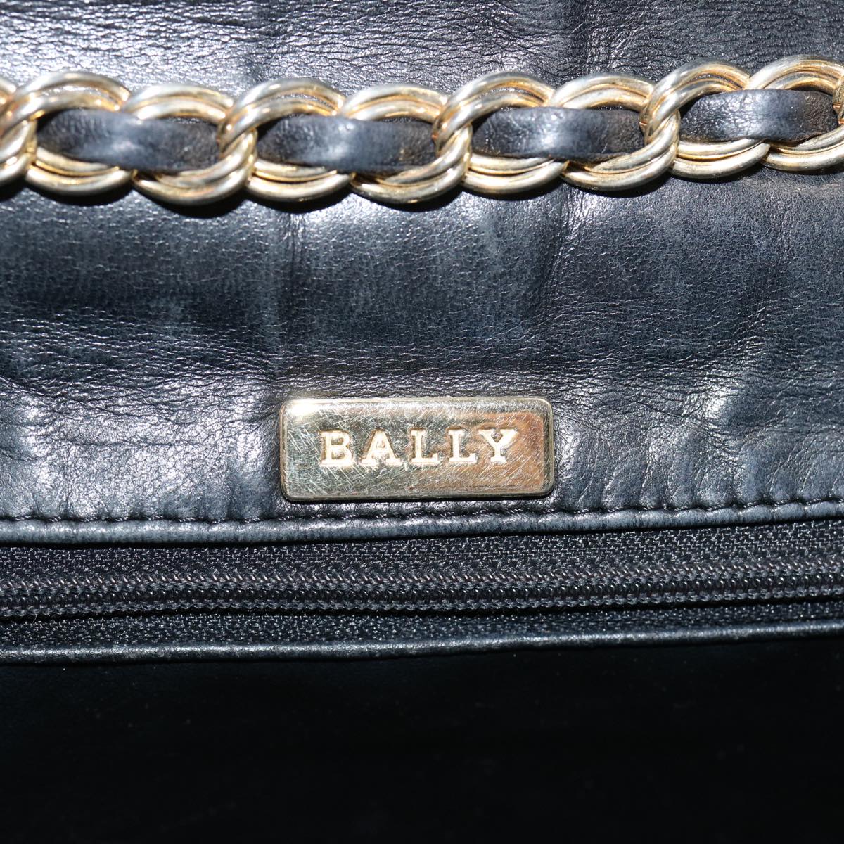 BALLY Quilted Chain Shoulder Bag Leather Black Auth mr022