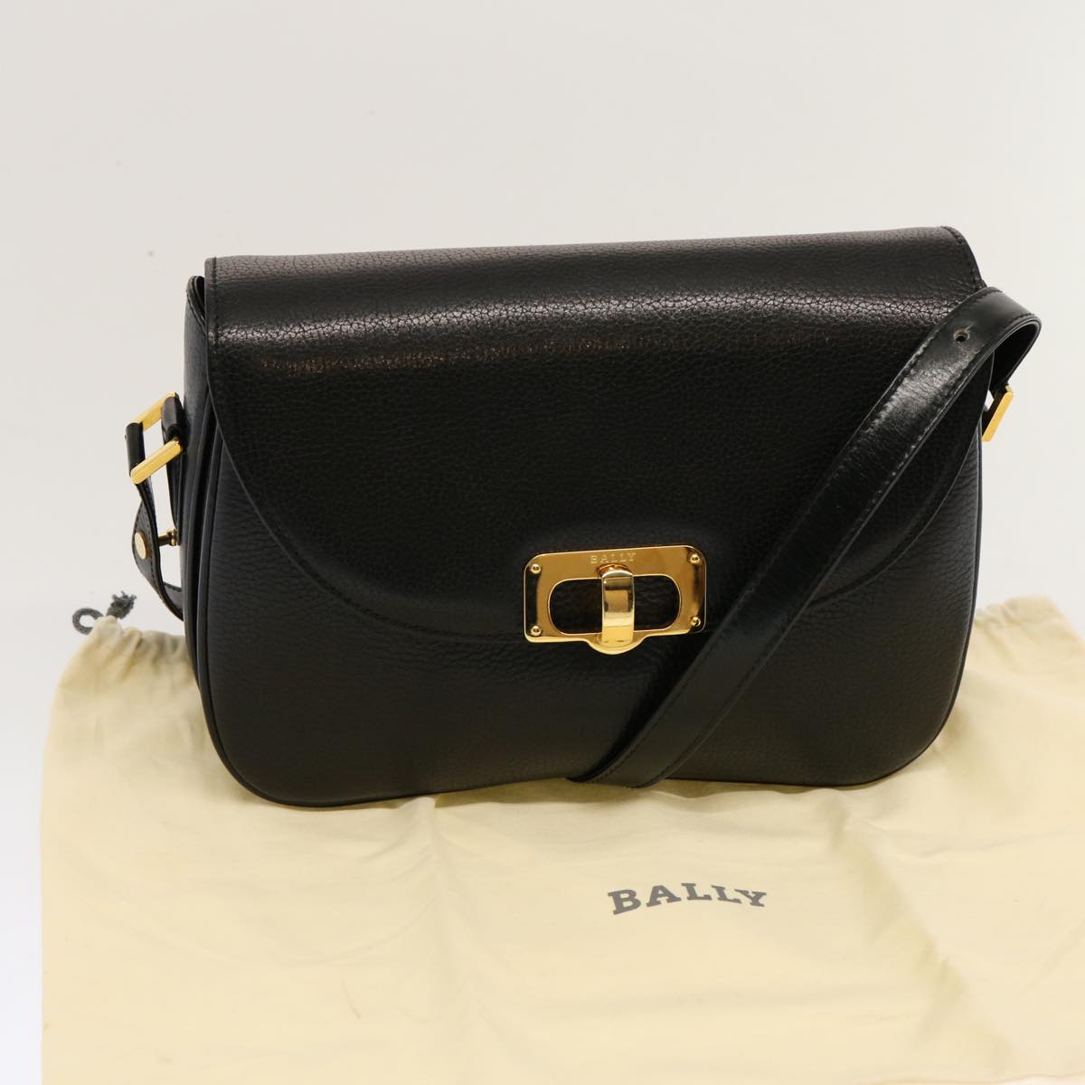 BALLY Shoulder Bag Leather Black Auth mr064