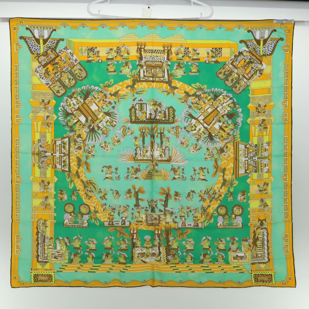 HERMES Carre 90 ASTRES et SOLEILS Scarf Silk Green Auth mr067