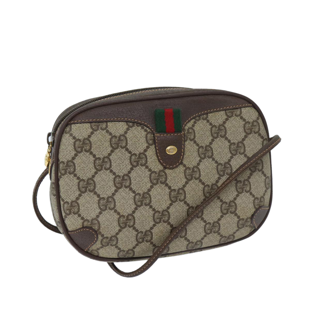 GUCCI GG Supreme Web Sherry Line Shoulder Bag PVC Beige Red Green Auth mr069