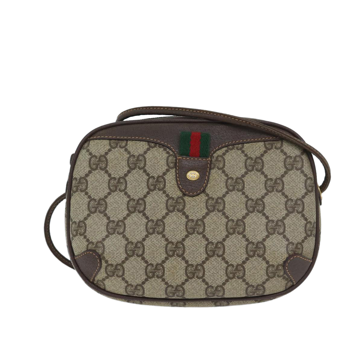 GUCCI GG Supreme Web Sherry Line Shoulder Bag PVC Beige Red Green Auth mr069