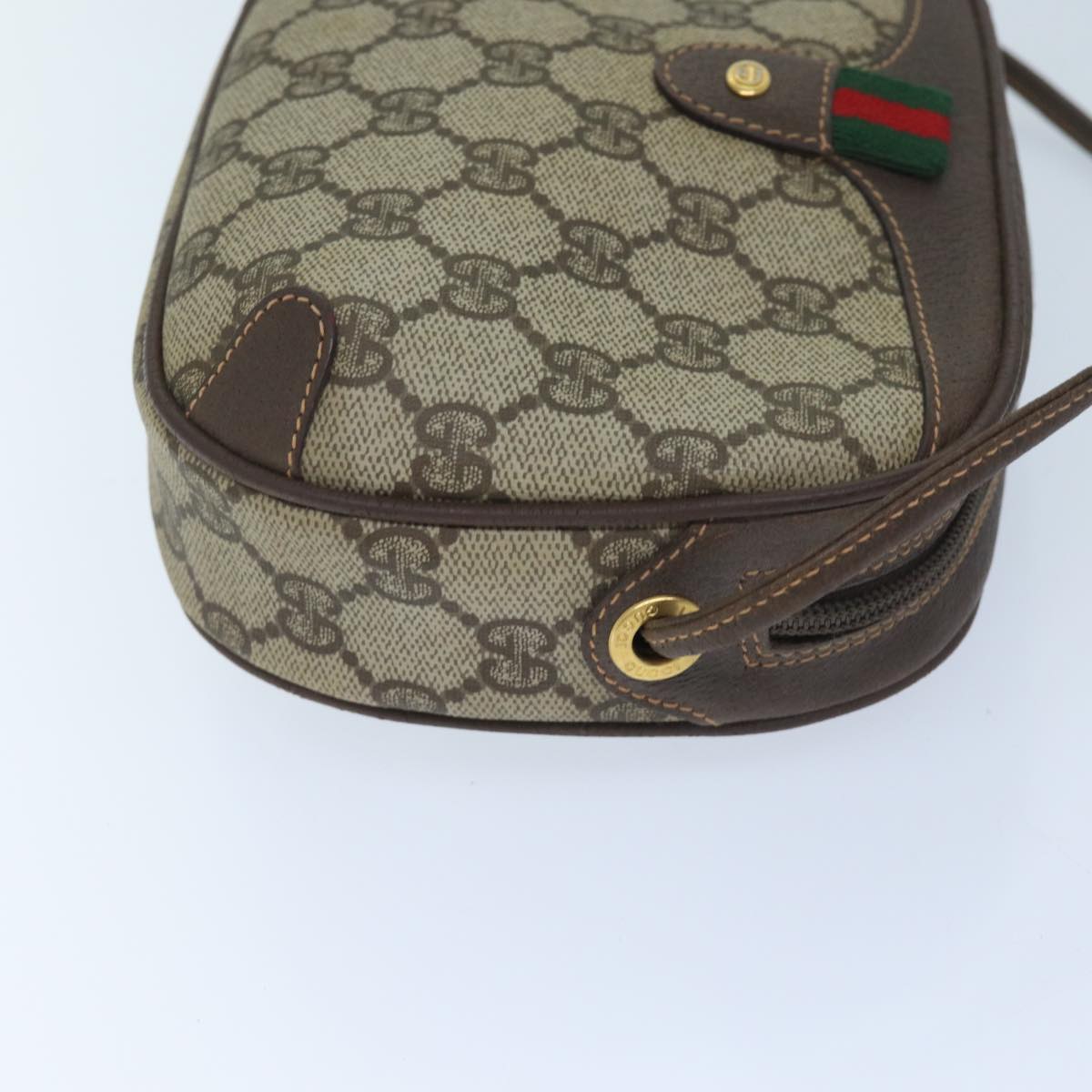 GUCCI GG Supreme Web Sherry Line Shoulder Bag PVC Beige Red Green Auth mr069