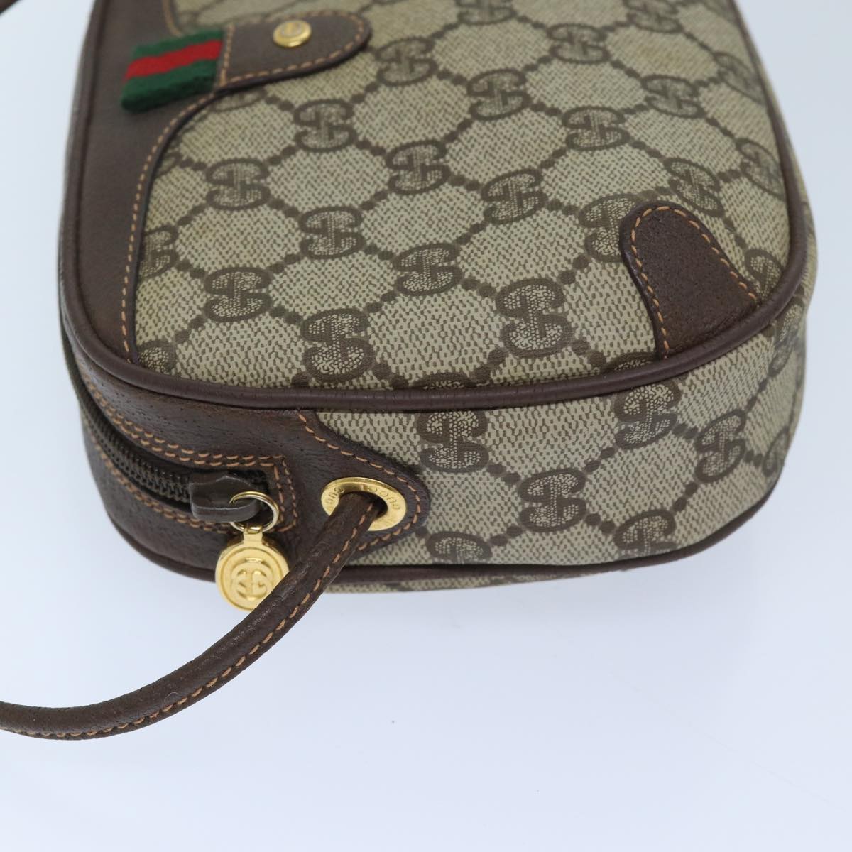 GUCCI GG Supreme Web Sherry Line Shoulder Bag PVC Beige Red Green Auth mr069