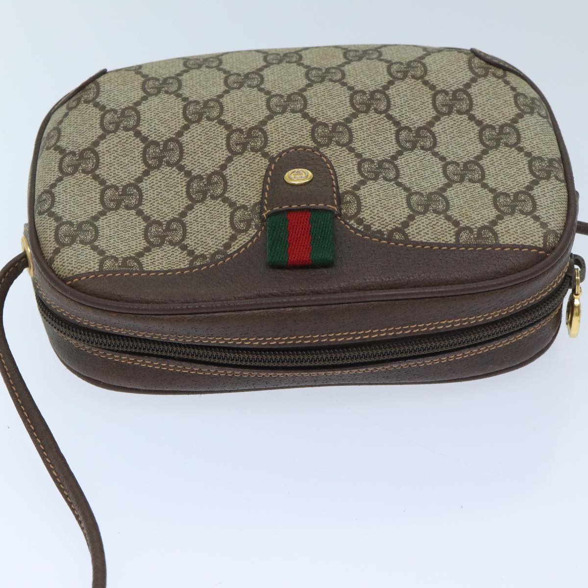 GUCCI GG Supreme Web Sherry Line Shoulder Bag PVC Beige Red Green Auth mr069