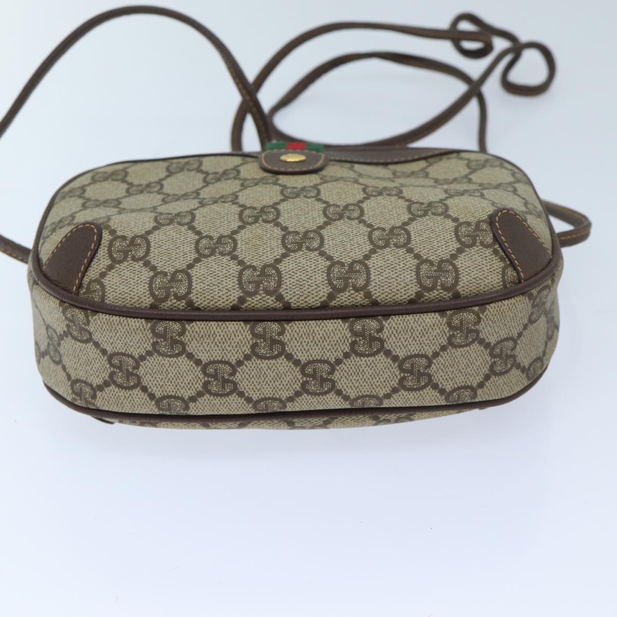 GUCCI GG Supreme Web Sherry Line Shoulder Bag PVC Beige Red Green Auth mr069