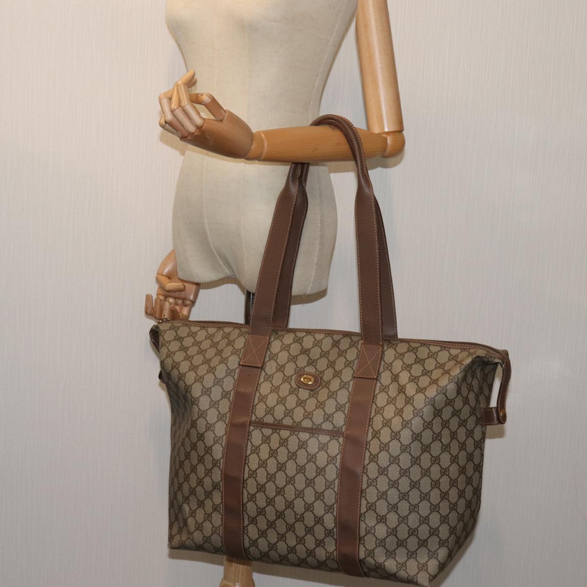 GUCCI GG Canvas Tote Bag PVC Beige Auth mr073