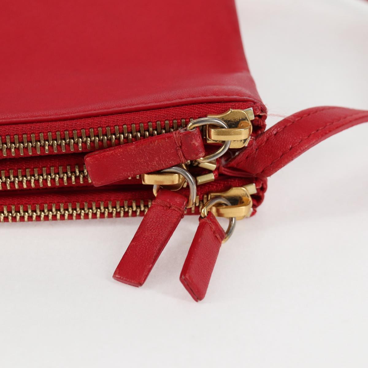 CELINE Trio Shoulder Bag Leather Red Gold Auth mr1004