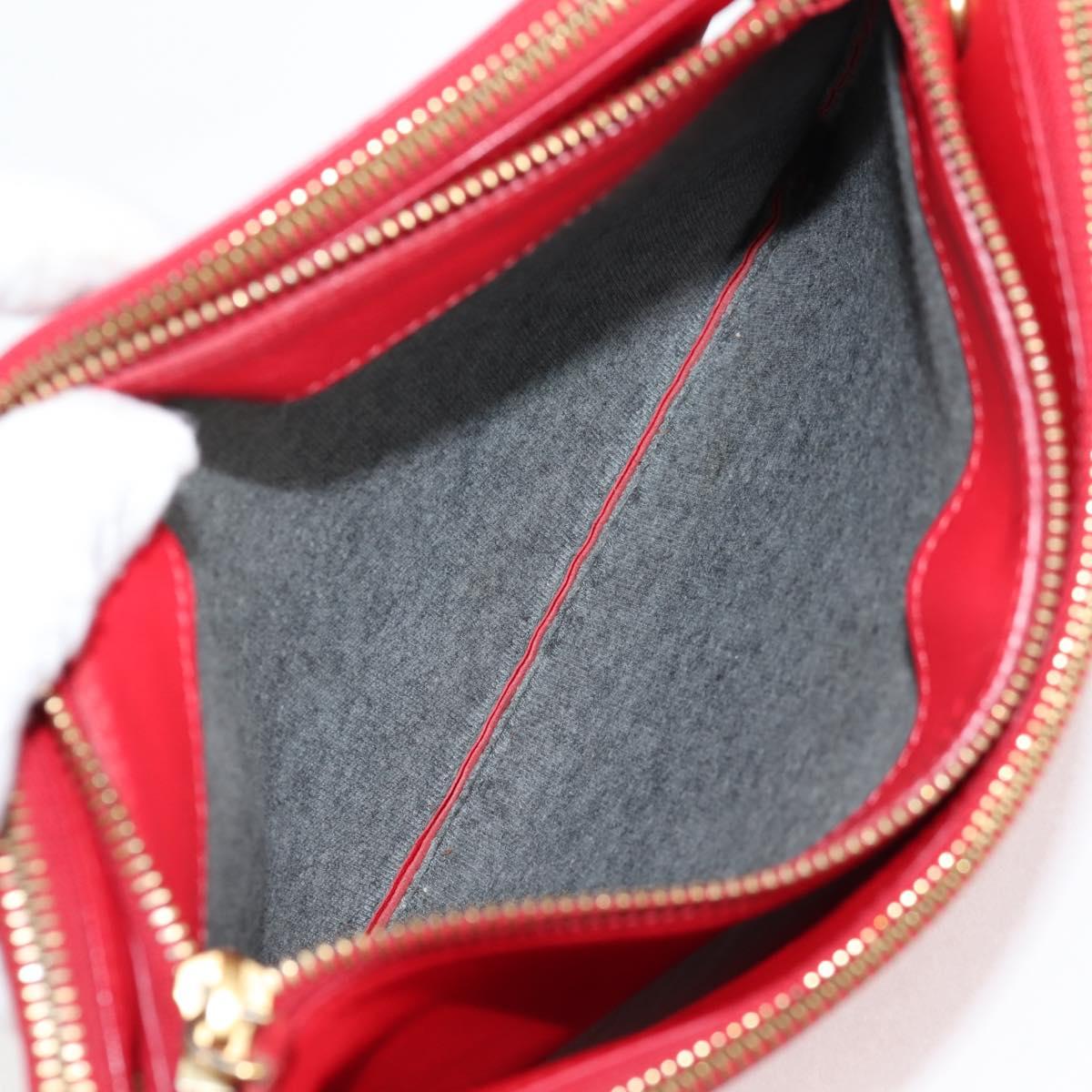 CELINE Trio Shoulder Bag Leather Red Gold Auth mr1004