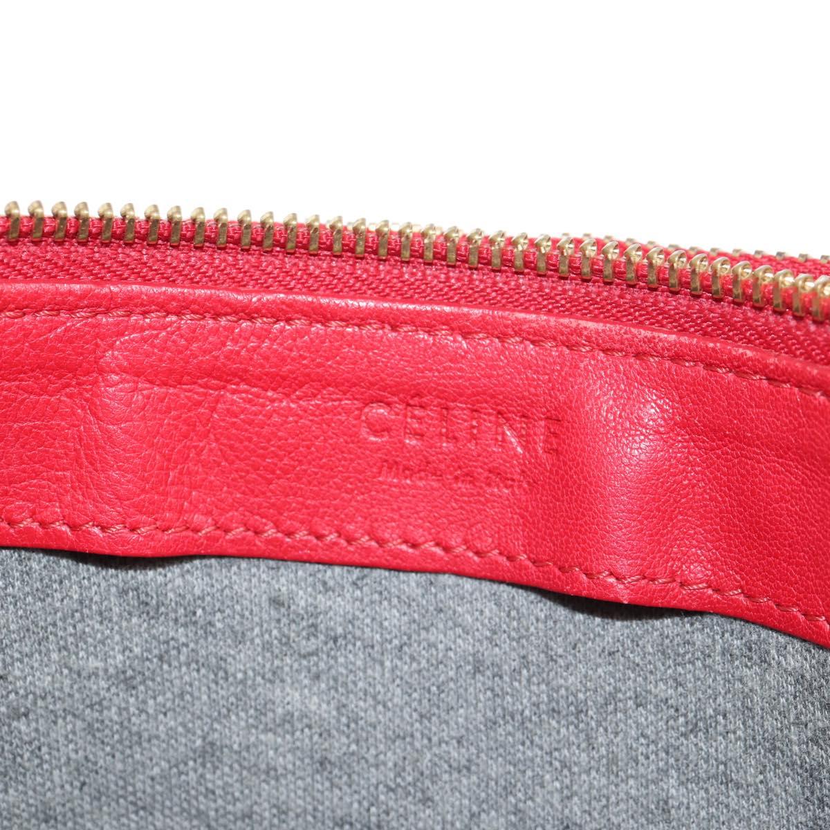 CELINE Trio Shoulder Bag Leather Red Gold Auth mr1004