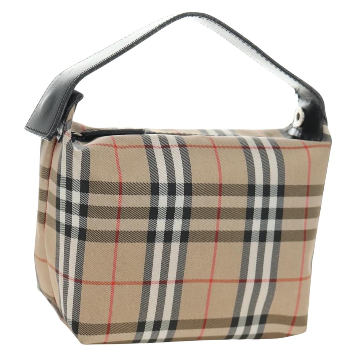 BURBERRY Nova Check Shoulder Bag Nylon Beige Black Silver Auth mr1010