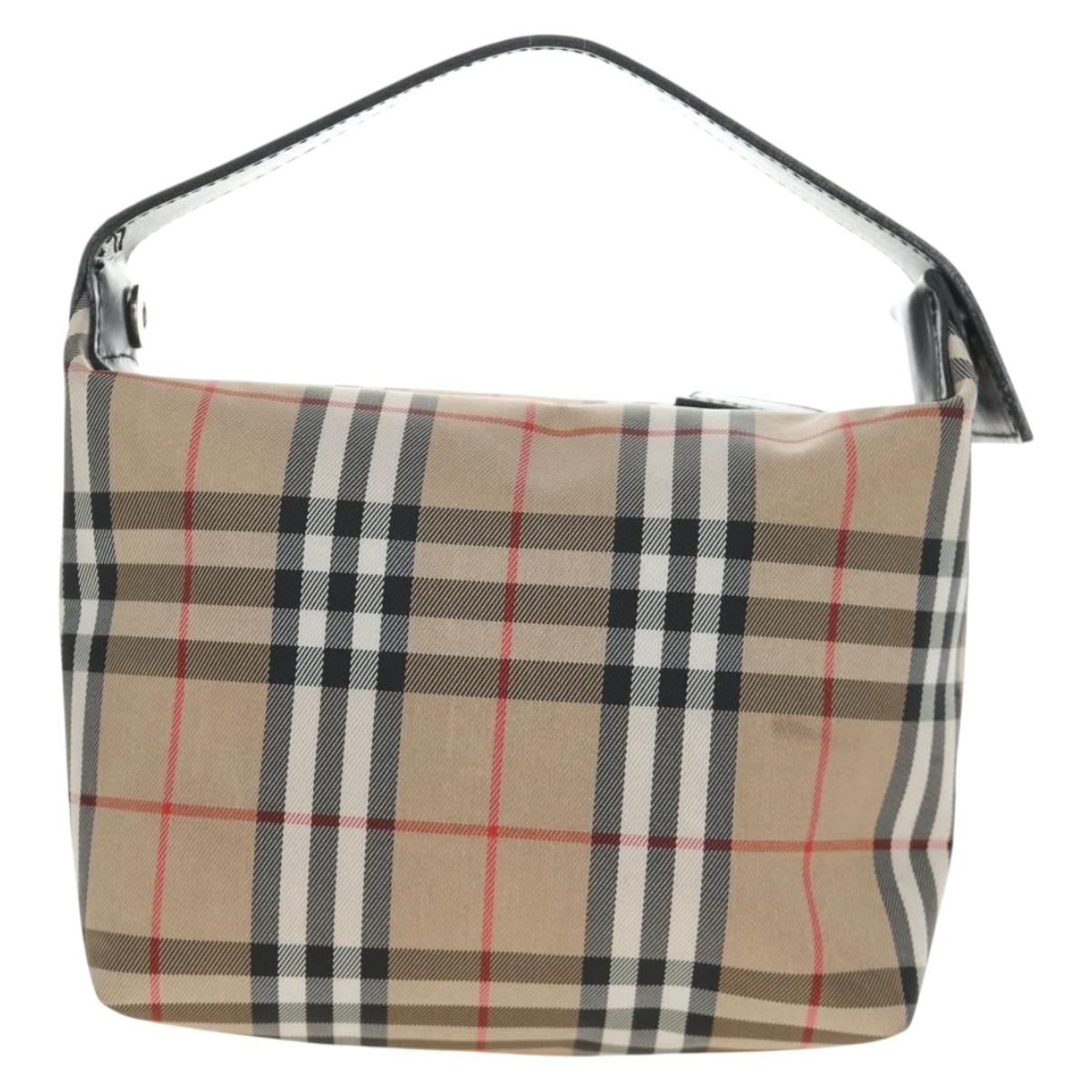 BURBERRY Nova Check Shoulder Bag Nylon Beige Black Silver Auth mr1010