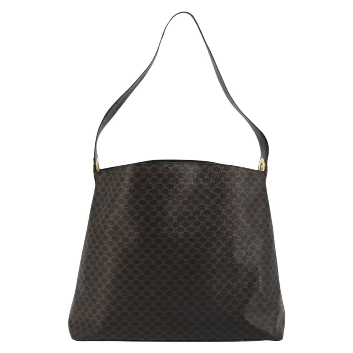 CELINE Macadam Canvas Shoulder Bag PVC Leather Black Gold Auth mr1013