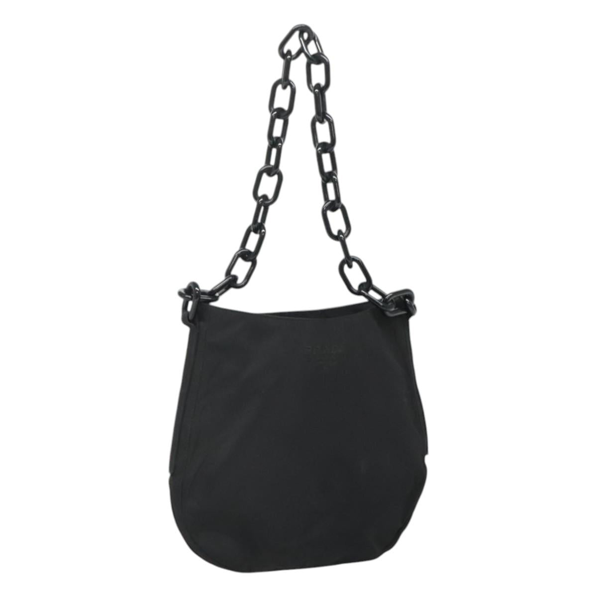 PRADA Chain Shoulder Bag Nylon Plastic Black Silver Auth mr1039