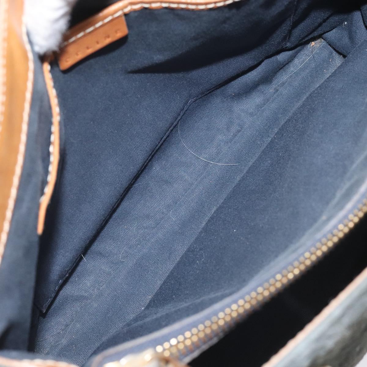 CELINE C Macadam Canvas Hand Bag Suede Gray Gold Auth mr1055