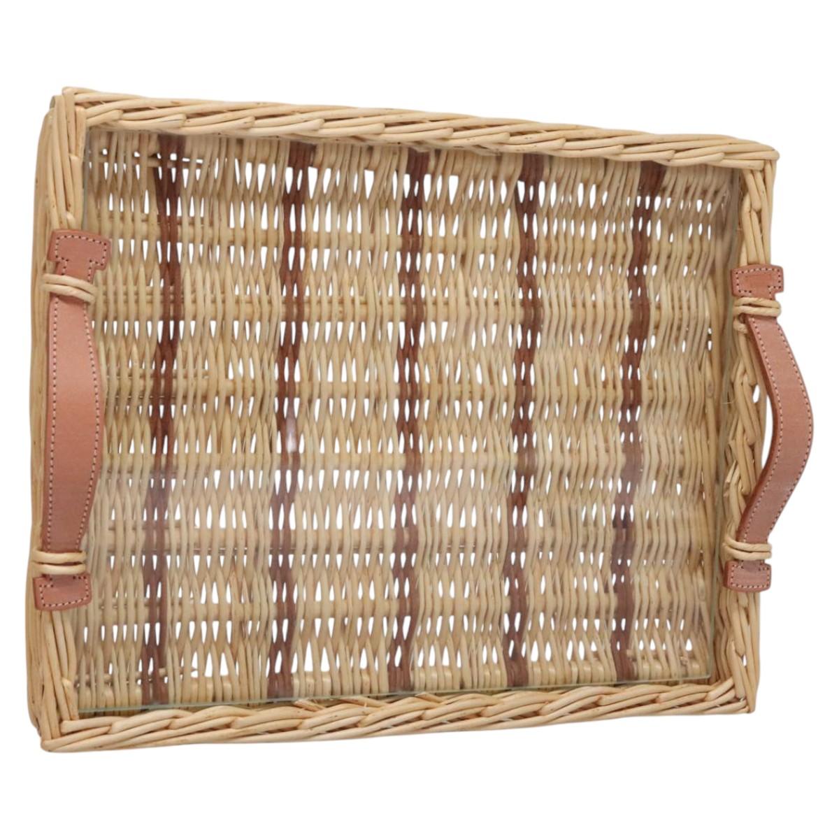 HERMES Wicker Tray Wood Beige Auth mr1065A