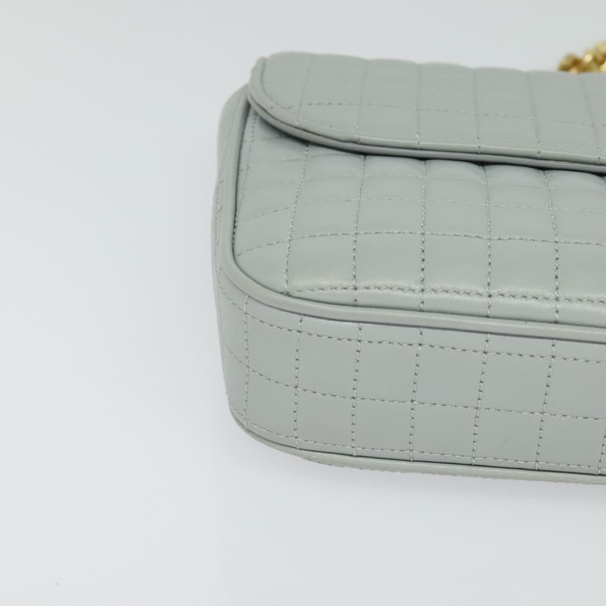 CELINE Quilted Chain Shoulder Bag Lamb Skin Gray Gold Auth mr1084V