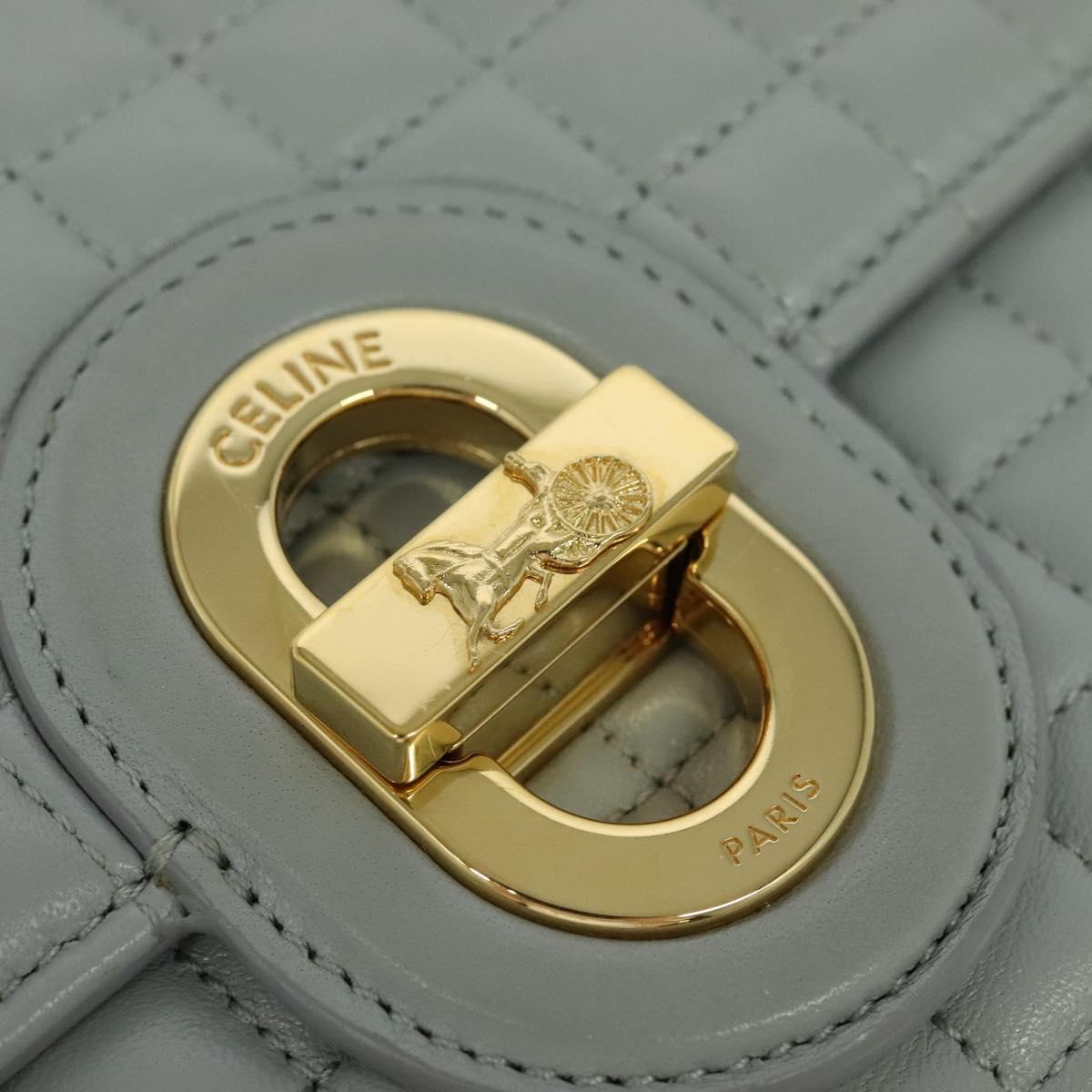 CELINE Quilted Chain Shoulder Bag Lamb Skin Gray Gold Auth mr1084SAV