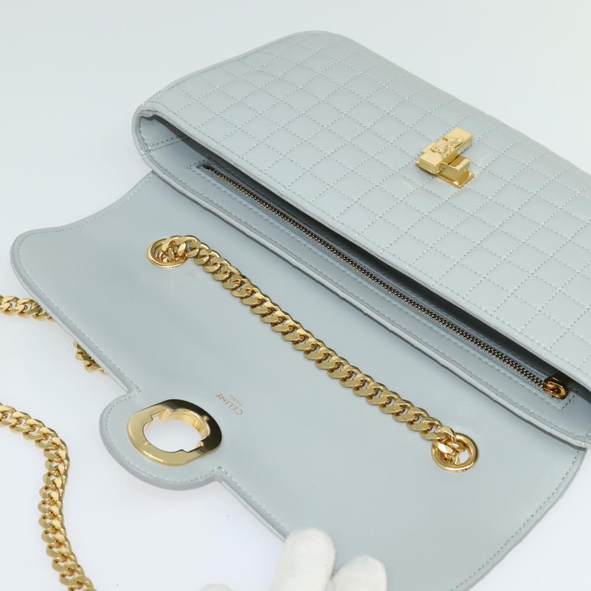 CELINE Quilted Chain Shoulder Bag Lamb Skin Gray Gold Auth mr1084SAV