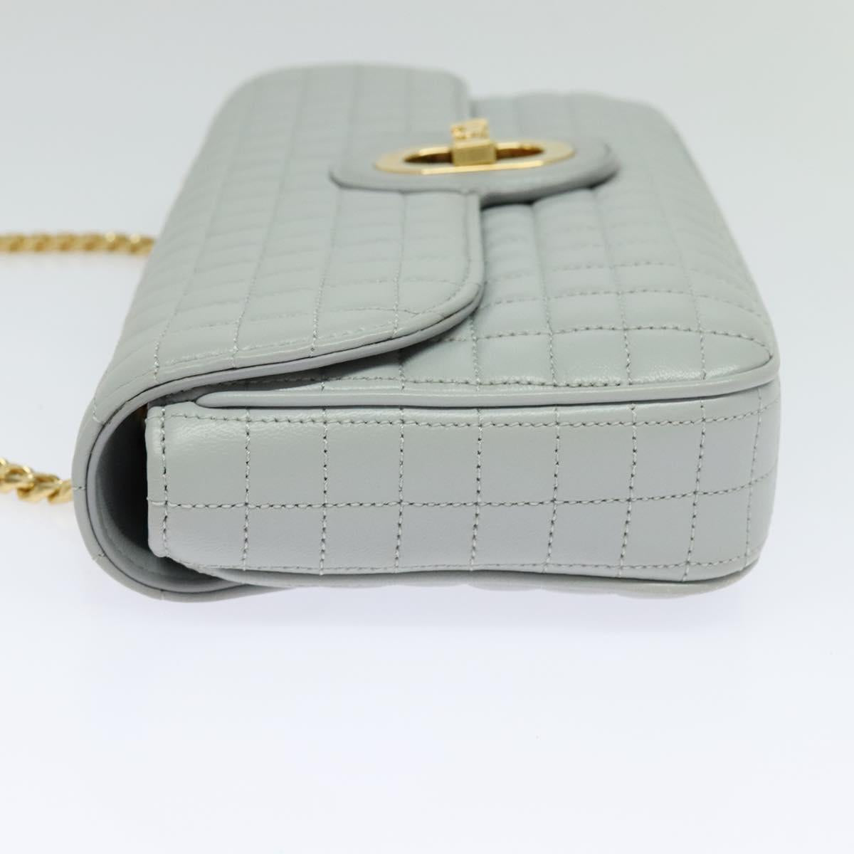 CELINE Quilted Chain Shoulder Bag Lamb Skin Gray Gold Auth mr1084SAV