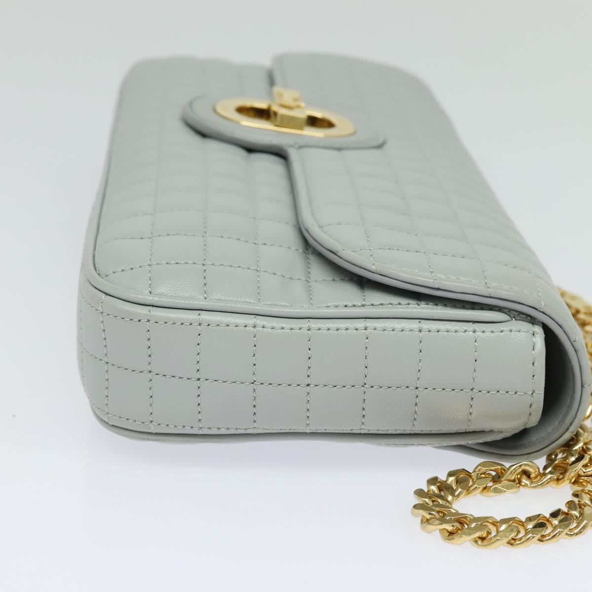 CELINE Quilted Chain Shoulder Bag Lamb Skin Gray Gold Auth mr1084SAV
