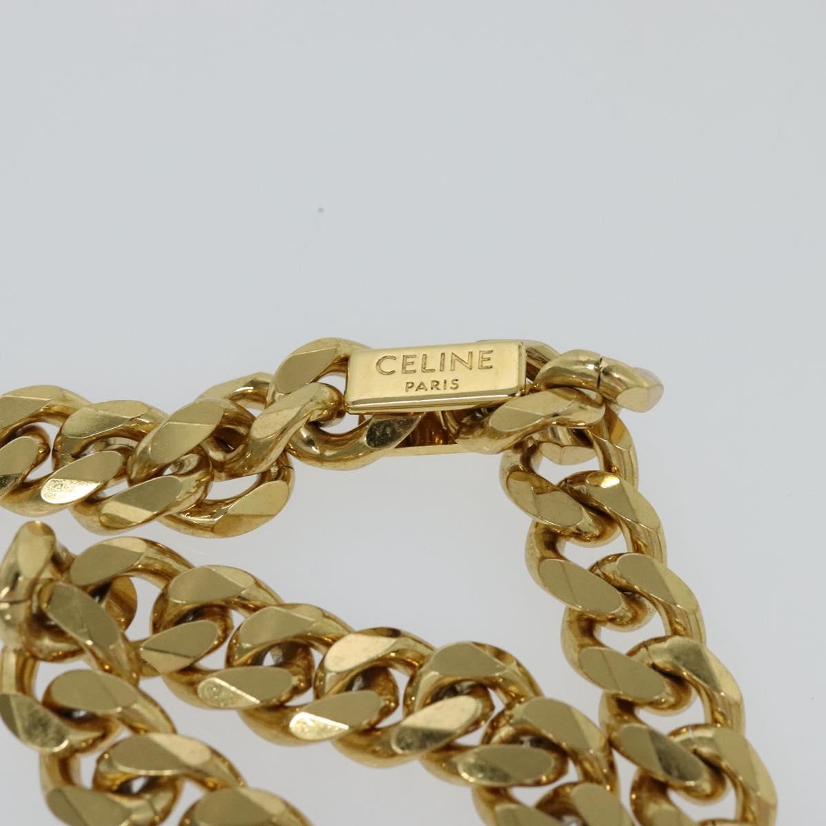CELINE Quilted Chain Shoulder Bag Lamb Skin Gray Gold Auth mr1084SAV